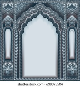 Eastern ornamented arch. Silver color.