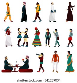 Eastern people male and female decorative icons set isolated vector illustration