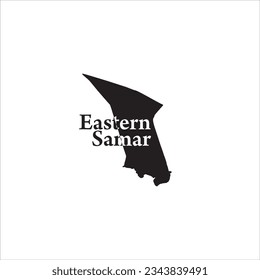 Mapa de Filipinas del este de Samar y diseño de letras negras sobre fondo blanco