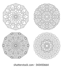 Eastern set of circular ornaments isolated on a white background. Collection of ethnic patterns. Coloring book for adults with drawings of mandalas.
