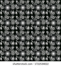 Eastern silver on a black, gray and white background. Islamic card background. Silver grid in oriental style. Vector seamless elements for design.