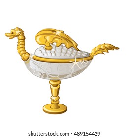 Eastern souvenir in the form of a Golden oil lamp in the shape of a dragon isolated on white background. Vector illustration.