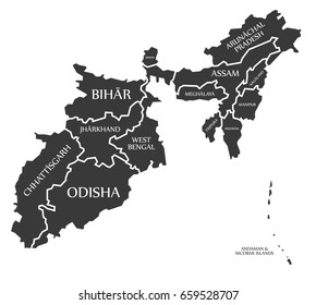 Eastern states and Islands of India map illustration