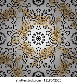 Eastern style element. Golden element on white, black colors. Vector illustration for invitations, cards, web page. Line art ornamental border for design template. Golden outline floral decor.