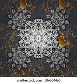 Eastern style element. Golden element on gray background. Vector illustration for invitations, cards, web page. Line art border for design template. Golden outline floral decor.