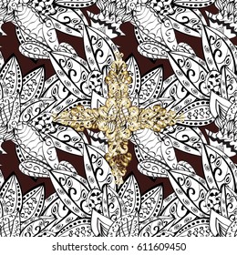 Eastern style element. Golden element on brown background. Vector sketch for invitations, cards, certificate, web page.  