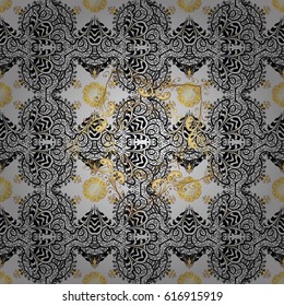 Eastern style element. Golden element on gray background. Vector line art seamless border for design template. Golden outline floral decor. Vector sketch for invitations, thank you message, web page.