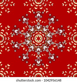 Eastern style element. Golden outline floral decor. Vector sketch for invitations, cards, web page. Golden element on red, white and black colors. Vector line art seamless border for design template.