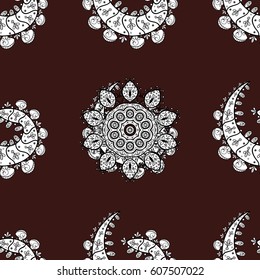 Eastern style element. Golden outline floral decor. Vector line art seamless border for design template. Vector sketch for invitations, cards, certificate, web page. Golden element on brown background