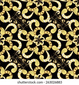 Eastern style element. Line art seamless border for design template. Golden element on colors. Vector illustration for invitations, cards, web page. Golden outline floral decor.