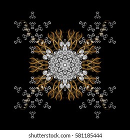 Eastern style element. Vector line art border for design template. Vector sketch for invitations, cards, certificate, thank you message. Golden outline floral decor. Golden element on black background