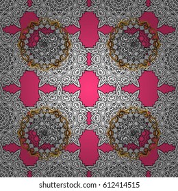 Eastern style element. Vector line art seamless border for design template. Golden element on pink background. Vector sketch for invitations, cards, certificate, web page. Golden outline floral decor.
