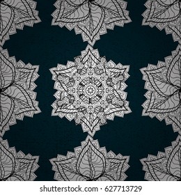 Eastern style element. Vector line art border for design template. White element on blue background. Vector illustration for invitations, thank you message, web page. White outline floral decor.