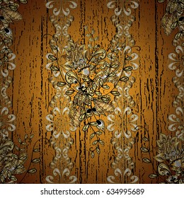 Eastern style element. Vector line art border for design template. Golden element on yellow and golden background. Vector illustration for invitations, cards, certificate. Golden outline floral decor.