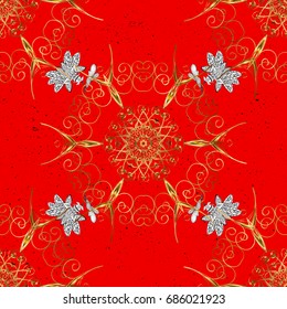 Eastern style element. Vector line art border for design template. Vector illustration for invitations, cards, certificate, web page. White outline floral decor. White element on red background.