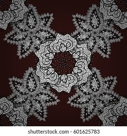 Eastern style element. White element on brown background. White outline floral decor. Vector illustration for invitations, cards, web page. Line art seamless border for design template.