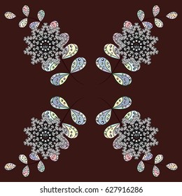 Eastern style element. White element on brown background. White outline floral decor. Vector illustration for invitations, cards, web page. Line art seamless border for design template.