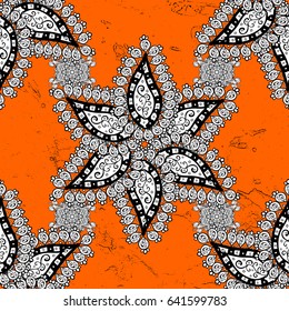 Eastern style element. White element on orange background. Vector illustration for invitations, cards, certificate, web page. Vector line art border for design template. White outline floral decor.