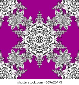Eastern style element. White element on magenta background. White outline floral decor. Vector illustration for invitations, cards, web page. Line art seamless border for design template.