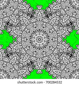 Eastern style element. White element on green background. White outline floral decor. Vector illustration for invitations, cards, certificate, web page. Vector line art border for design template.
