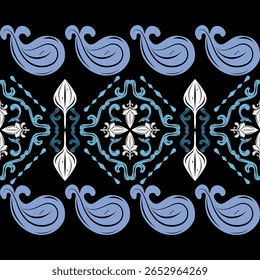 Eastern style ornamental vector with paisley and floral motifs. Rich black background with blue and white accents for sophisticated use. Abstract Of Ocean Soul Shine in The Dark Like a Whale Inspired