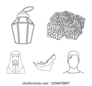 Eastern sweets, Ramadan lamp, Arab sheikh, territory.Arab emirates set collection icons in outline style vector symbol stock illustration web.
