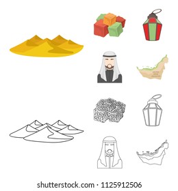 Eastern sweets, Ramadan lamp, Arab sheikh, territory.Arab emirates set collection icons in cartoon,outline style vector symbol stock illustration web.