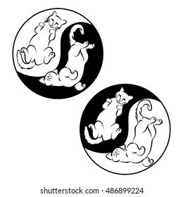 The Eastern symbol of harmony, two cats lie on their backs in a circle, vector illustration.