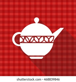 Eastern teapot icon on red tablecloth texture