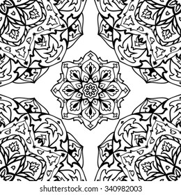 Eastern vector black and white mandala. Round design element for carpets, shawls and any surface. Template for ornament.