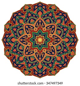 Eastern vector colorful mandala. Round design element for carpets, shawls, mosaic, tile and any surface. Template for ornament.