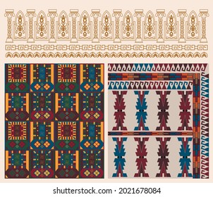 Eastern vector ornaments in deep and calm colours. Ornaments with eastern motives.