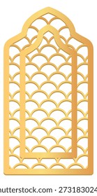 Eastern window frame. Golden lattice in islamic style