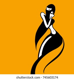 Eastern woman Silhouette. Hand drawn Vector Illustration