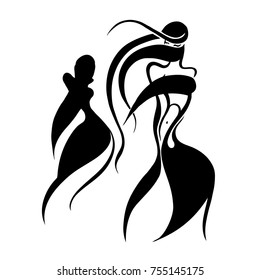 Eastern woman Silhouette. Hand drawn Vector Illustration