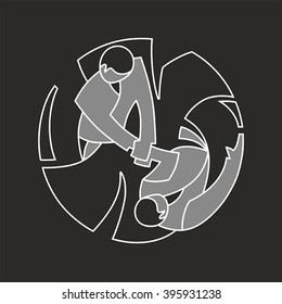 Eastern wrestling. Sign, logo. Black background. Simple vector.