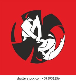 Eastern wrestling. Sign, logo. Red background. Simple vector.