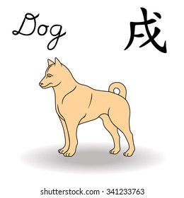 Eastern Zodiac Sign Dog, symbol of New Year in Chinese calendar, hand drawn vector artwork isolated on a white background