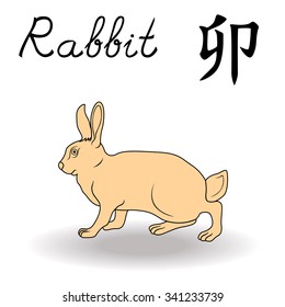 Eastern Zodiac Sign Rabbit, symbol of New Year in Chinese calendar, hand drawn vector artwork isolated on a white background