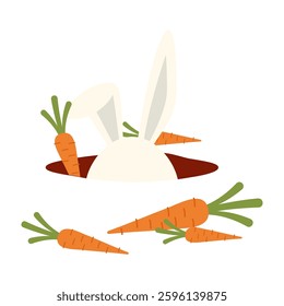 Easter-themed illustrations with balloons, rabbits, eggs, and flowers