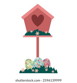 Easter-themed illustrations with eggs, flowers, and festive elements