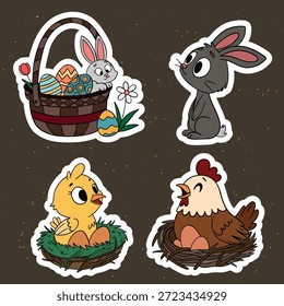 Easter-themed sticker set featuring cute and festive elements inspired by spring and holiday traditions