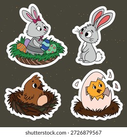 Conjunto de pegatinas con temática de Pascua con Elementos lindos y festivos inspirados en las tradiciones de primavera y vacaciones