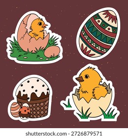 Conjunto de pegatinas con temática de Pascua con Elementos lindos y festivos inspirados en las tradiciones de primavera y vacaciones