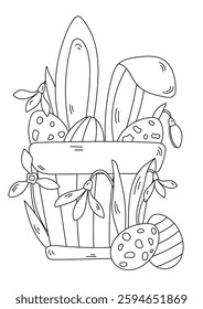 Easter-Themed Stress-Relief Coloring Page Featuring Snowdrops Easter Eggs And Bunny Ears. 3D Illustration