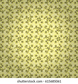 Easter-yellow soft brown decorative seamless pattern in floral style. Smooth mosaic repeatable backdrop. Vector background. Bright, contrast design for textile, packing-paper, web or other purpose.