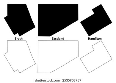 Eastland, Hamilton and Erath County, Texas (Counties in Texas, United States of America,USA, U.S., US) map vector illustration, scribble sketch map