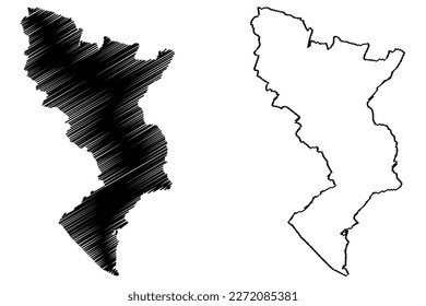 Eastleigh Non-metropolitan district, borough (United Kingdom of Great Britain and Northern Ireland, ceremonial county Hampshire or Hants, England) map vector illustration, scribble sketch map