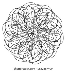Easy abstract mandala with curves, basic and simple mandalas coloring book for adults, seniors, and beginners. Digital drawing. Floral. Flower. Oriental. Book Page. Vector.
