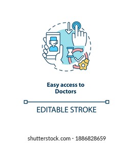 Easy access to doctors concept icon. Telemedical consultation steps. Fast medical help. Remote health treatment idea thin line illustration. Vector isolated outline RGB color drawing. Editable stroke